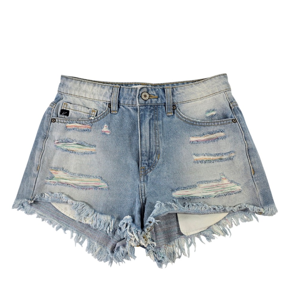 KanCan High Rise Distress Rainbow Thread Denim Shorts Light Wash KC9225L Size 5